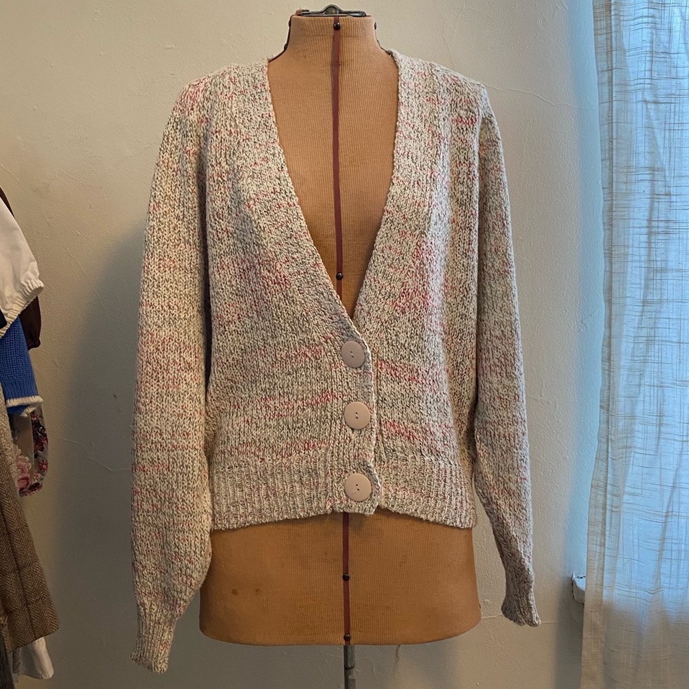 Vintage Marled Knit Slouchy Cardigan S | Pastel Pink Green Grandpa Core